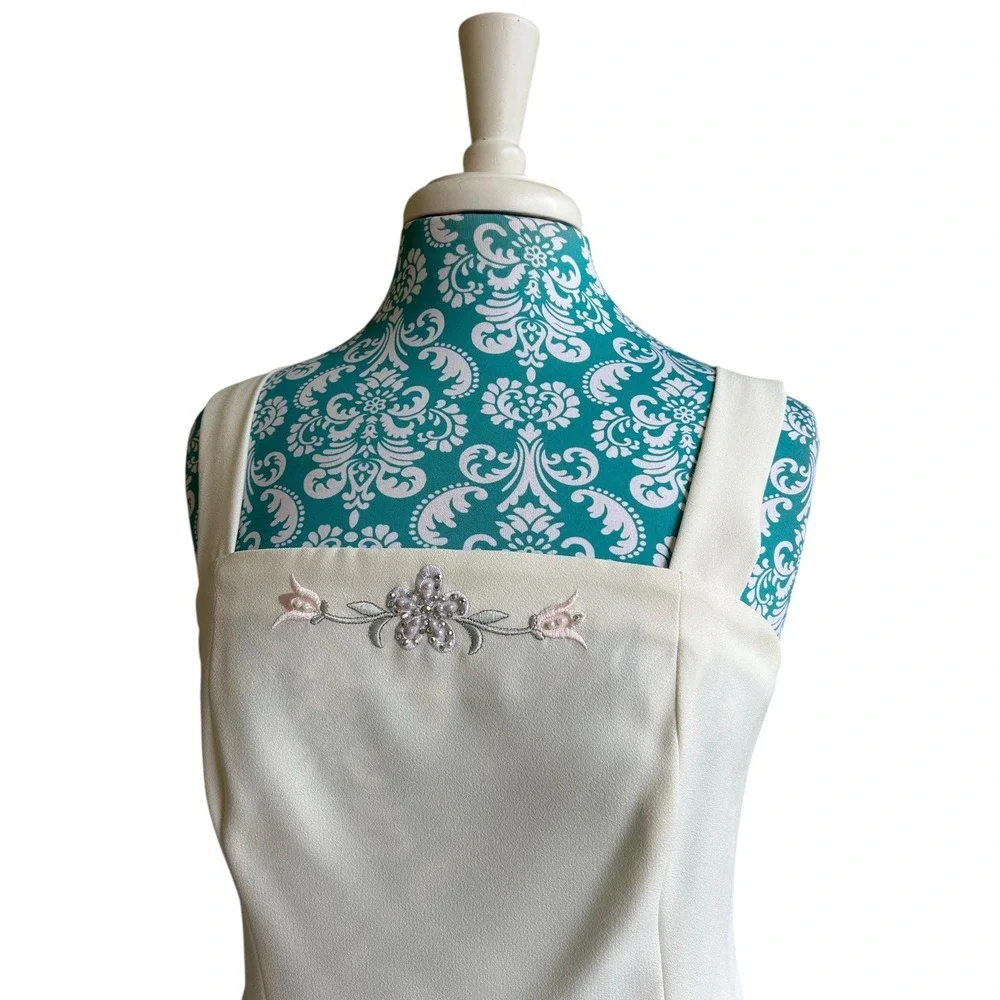 Vintage Women's Skirt Set Pearl Sequin Top Embroidered Pastel Pink & Aqua Suit - Picture 2 of 13